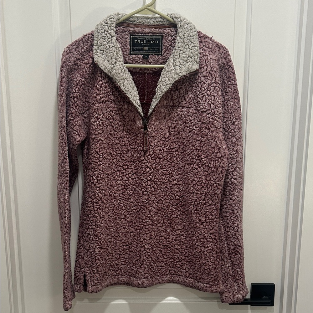 True Grit Fleece Pullover in Burgundy and Cream